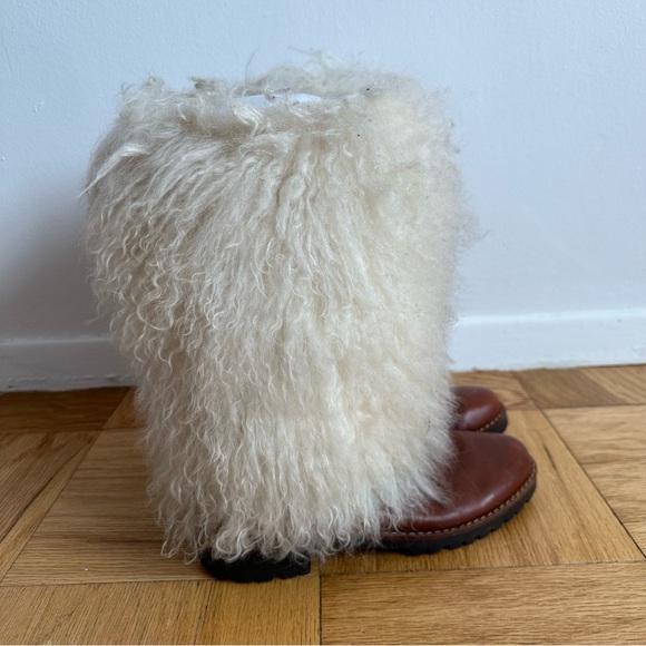 Kors Micheal Kors Mongolian Lamb Brown Leather Ivory Fur Sydney Boots Size 39 - Picture 4 of 11
